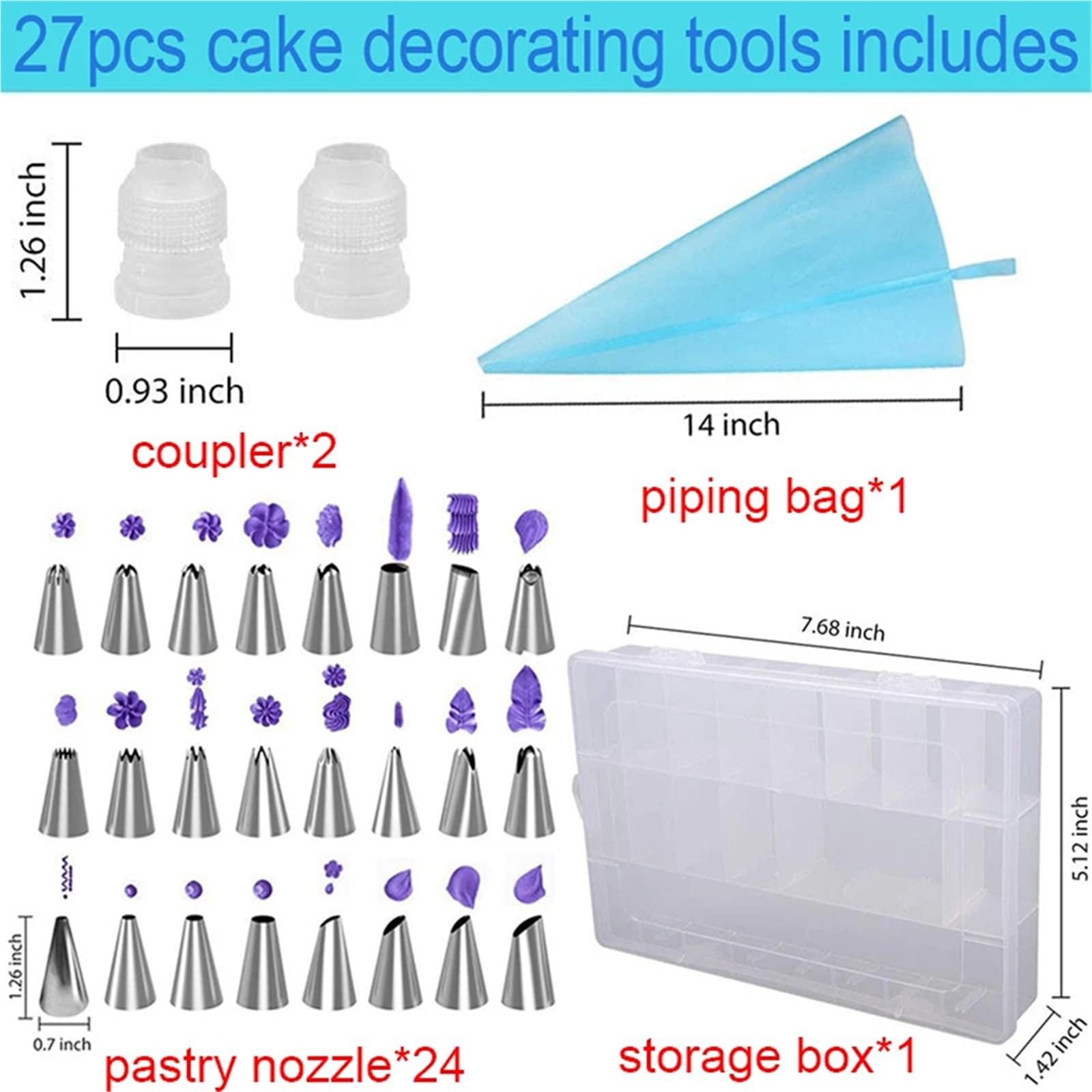 Framing Piping Nozzle, Boquillas for repostería, Juego Profesional for glaseado, Galletas y Cupcakes.(33 Pcs with Box)