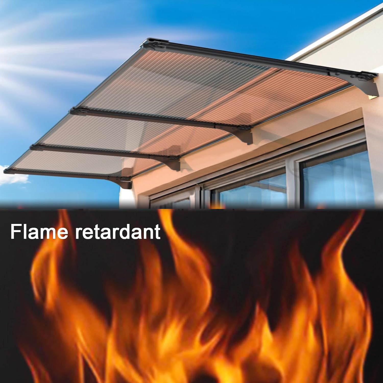 Aluminiowa markiza na okno przednie, wodoodporna, ochrona przed promieniowaniem UV i deszczem, na werandę, patio, do ogrodu, na dach, 65 x 470 cm, ochrona przed deszczem na zewnątrz A01