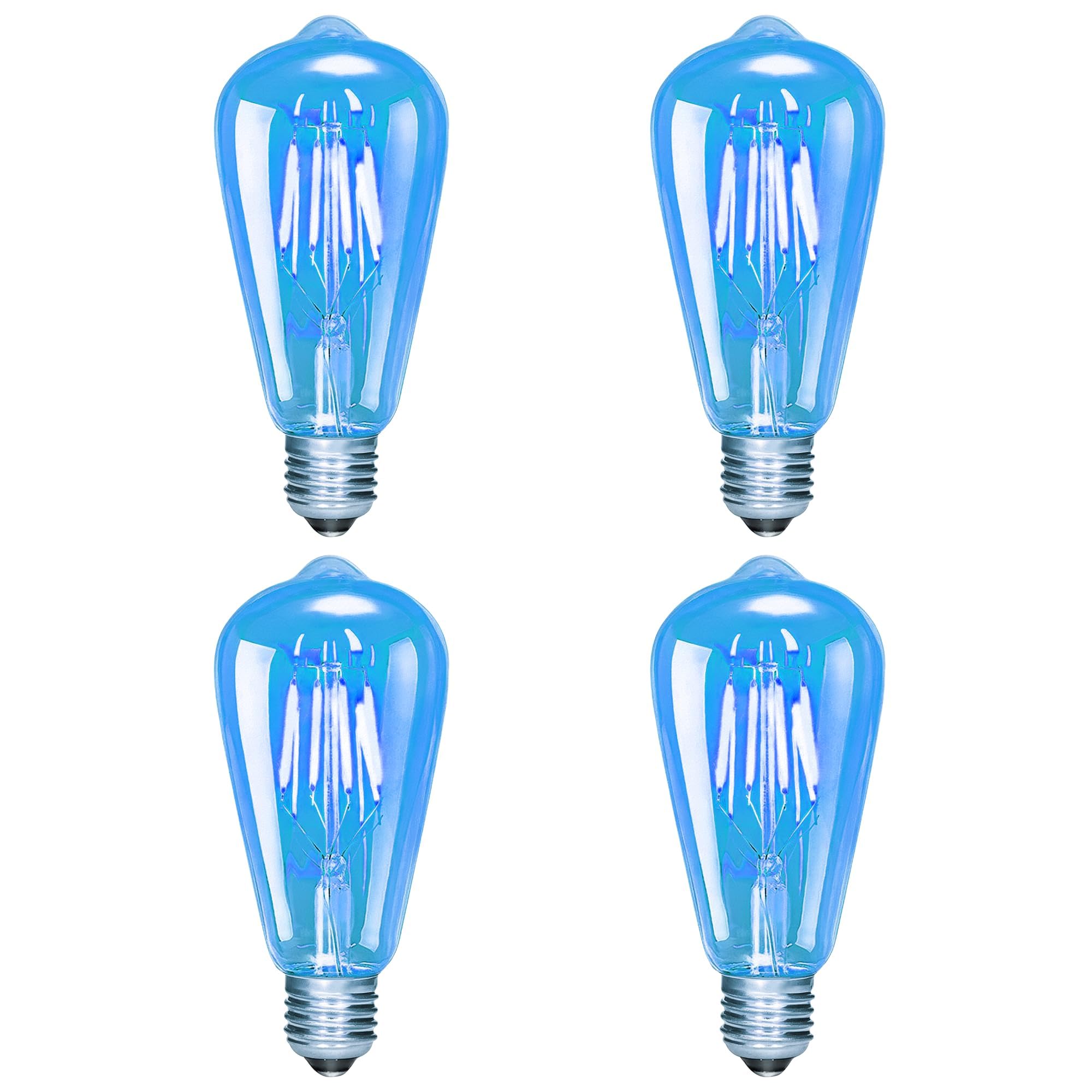 Bravsekai E27 ST64 Blue LED Bulbs, 4W Screw Decorative Filament Bulbs, 40W Equivalent, Modern Style, Non-Dimmable, Pack of 4