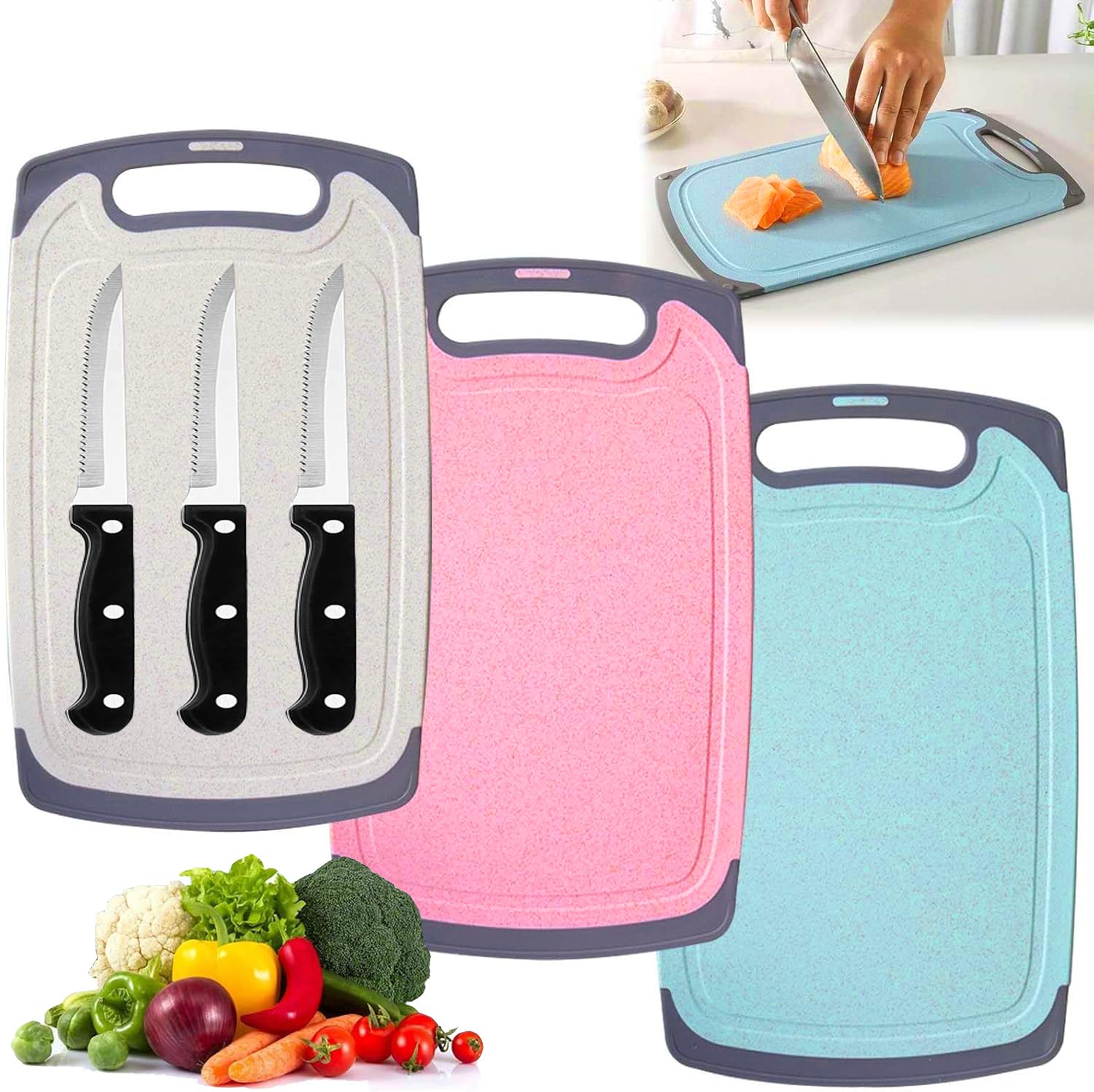 Tagliere Antiscivolo Rosa Con Scanalatura E 3 Raschietti – Plastica Senza BPA, Professionale - 2