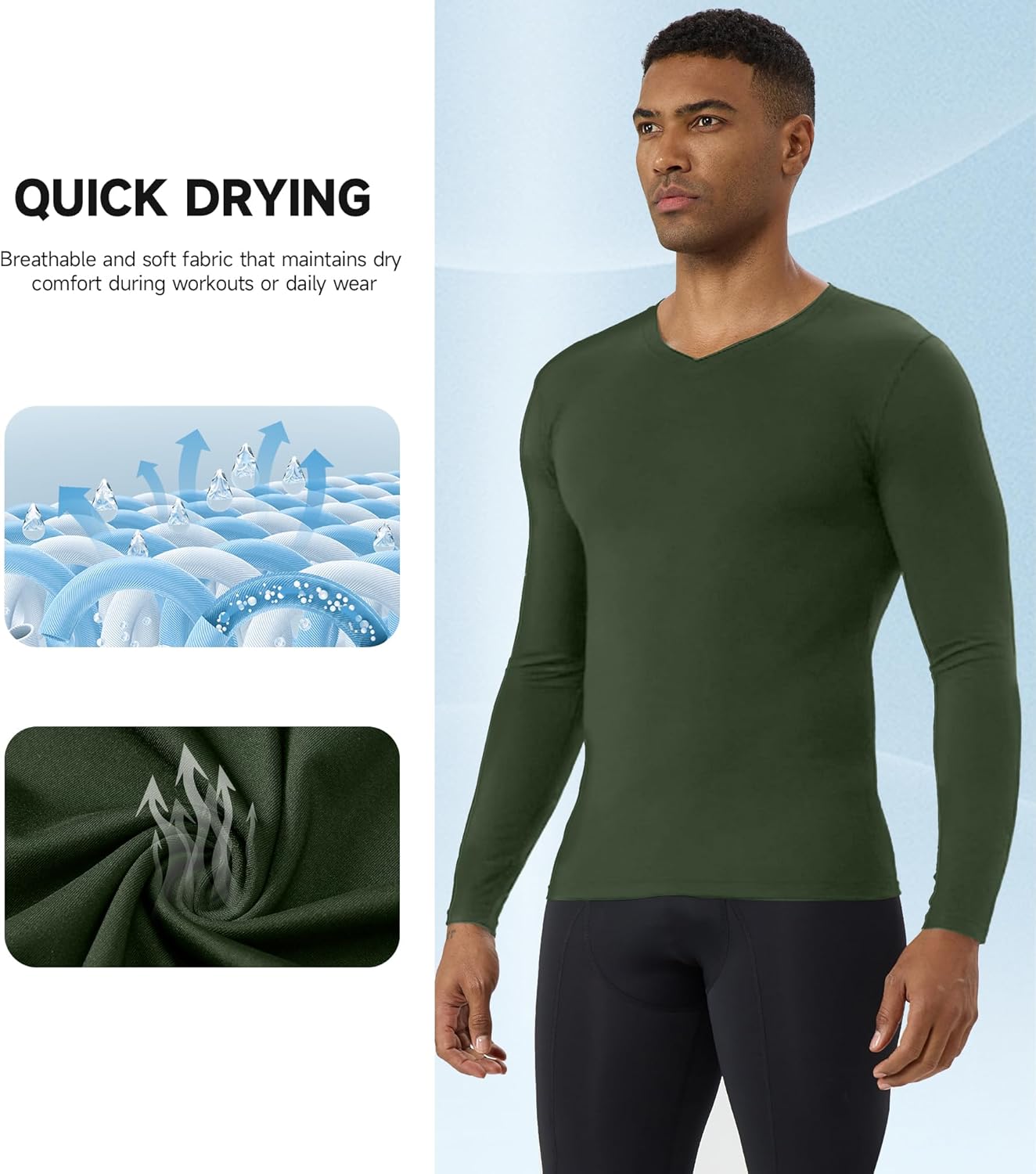 Men's Compression Shirt V Neck Long Sleeve Workout Shirts Cool Dry Fit Athletic Base Layer Tops - Image 5