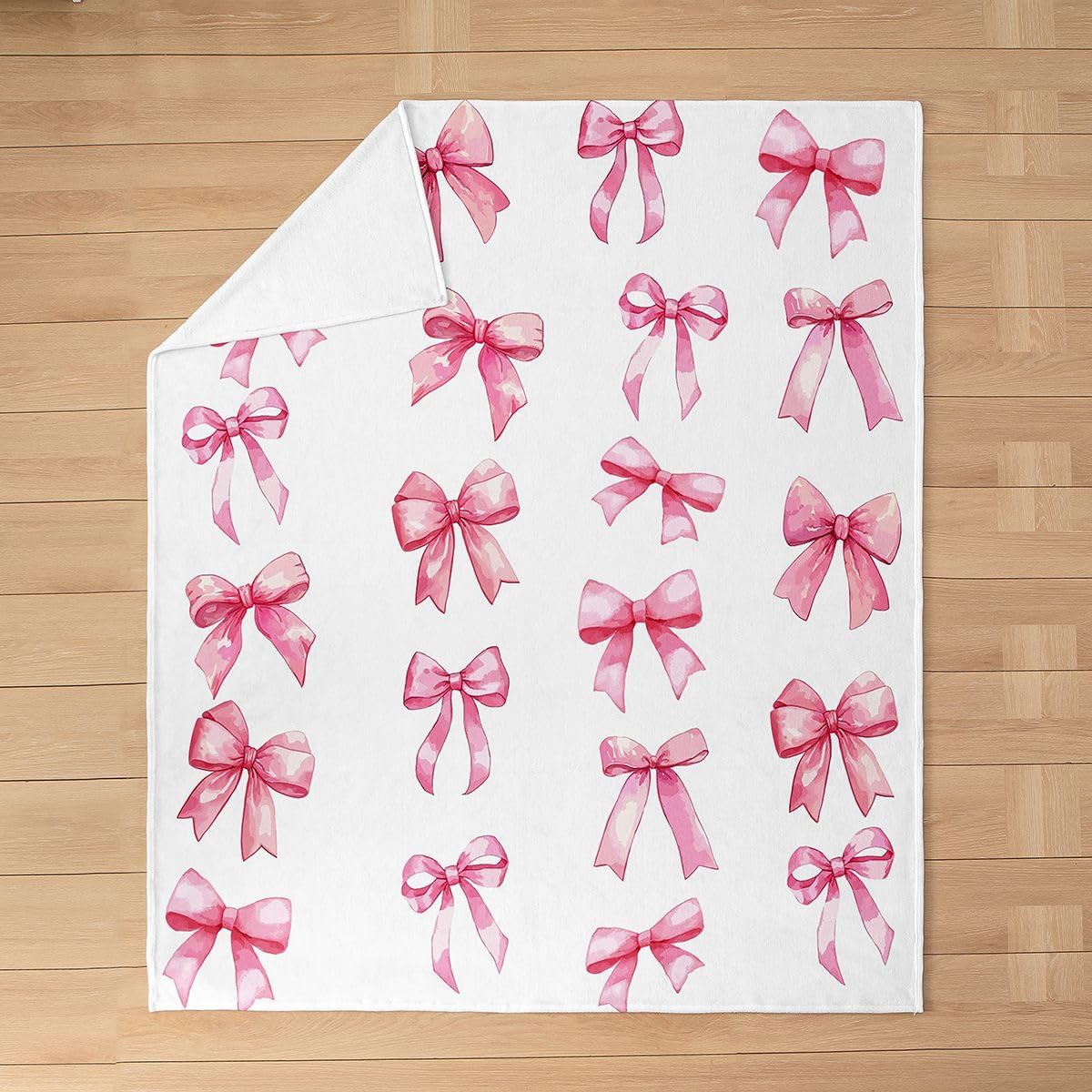 Cute Bowknot Flannel Blanket Plush Fuzzy, Baby 30"x40" Coquette Bows Fleece Throw Blanket for Boys Girls Children Girls Bow for Bed Couch Chair Living Room Soft All Season Gradient Pink White Princess