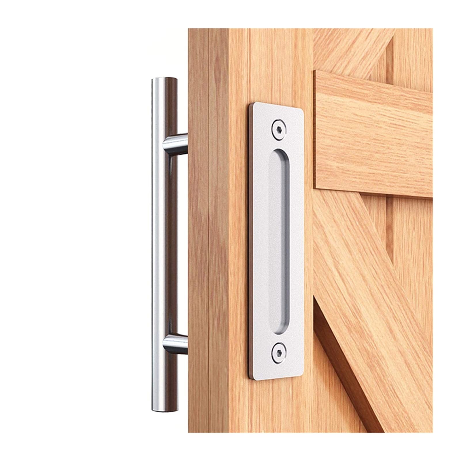Sliding Door Hardware Stainless Steel 12" Sliding Barn Door Pull Handle with Flush Hardware Set Heavy Duty Brushed Finish Anti-Rust Anti-Corrosion(Silver Brush)