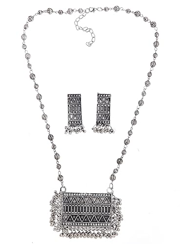 Latest Stylish Traditional Oxidised Silver Necklace Jewellery Set for Women (13102s)