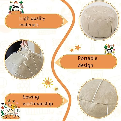 Miniatura 50 de Louis Donné Funda otomana marroquí sin relleno de 21 pulgadas, taburete de cuero sintético hecho a mano, funda redonda de almacenamiento, decoración