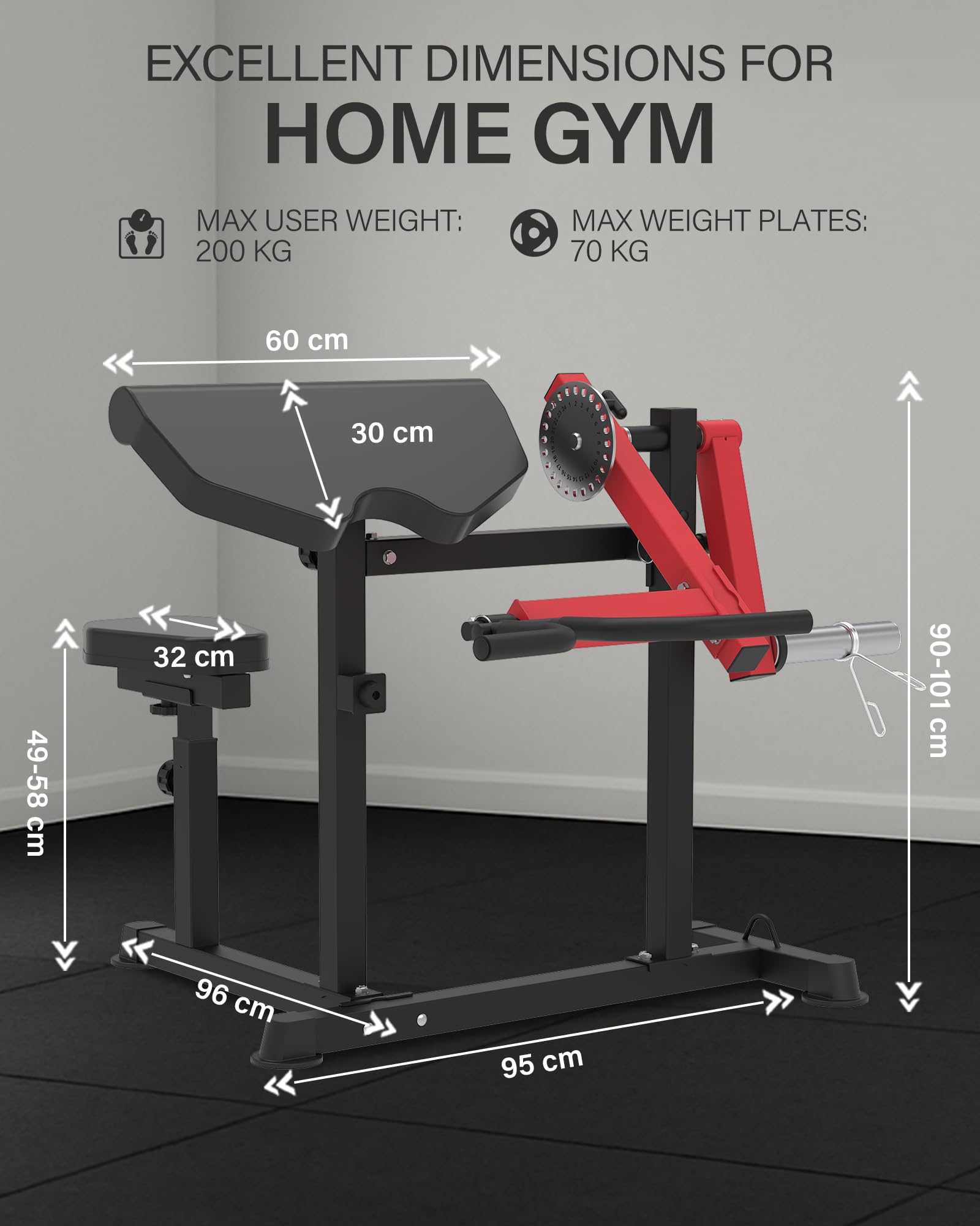 HVO Banco de Bíceps y Tríceps: Banco Ajustable 2-en-1 para Curl de Bíceps y Extensiones de Tríceps Sentado – Banco de Musculación para Entrenamiento de Brazos en Casa, Rojo
