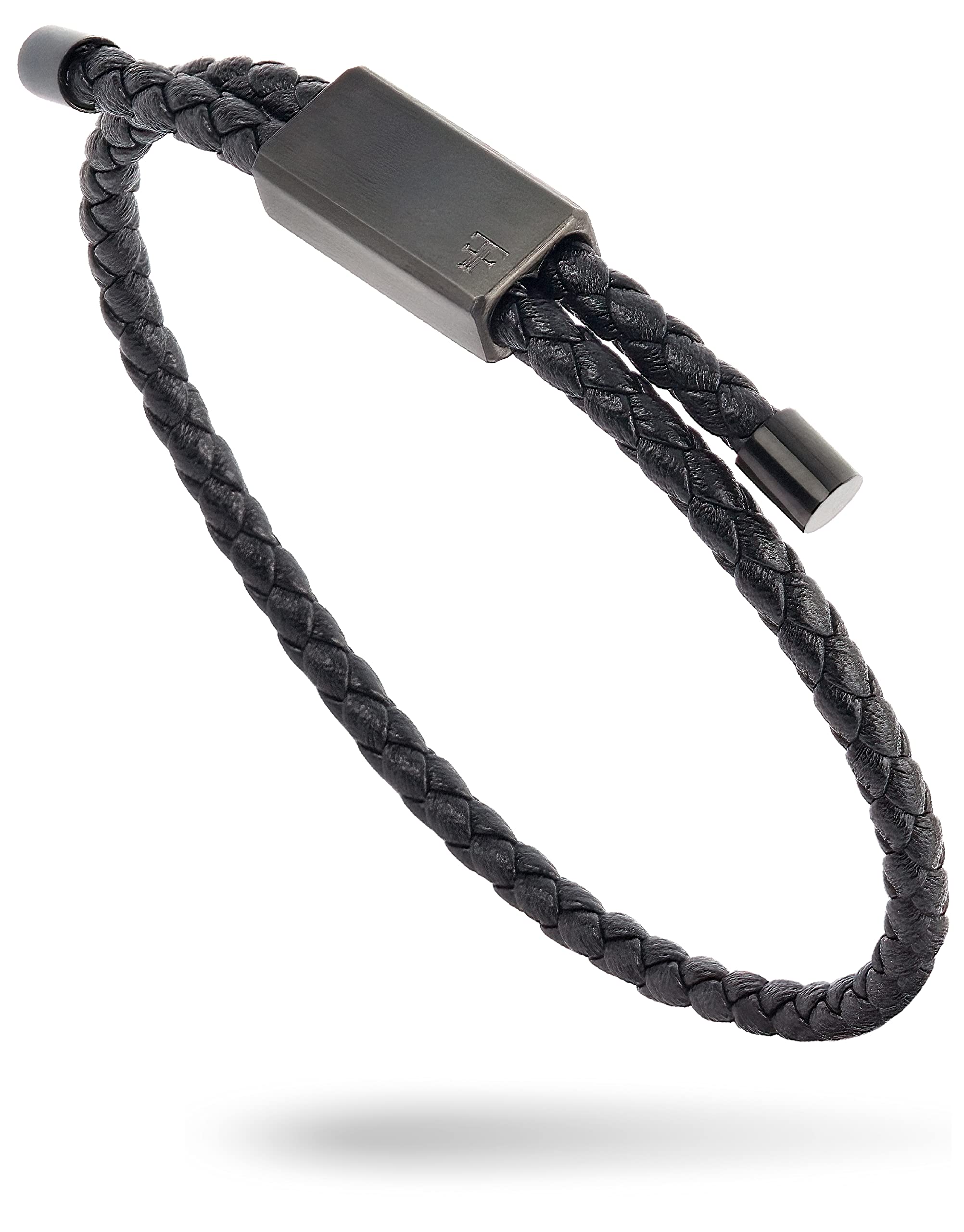 Forge & FoundryMen's Adjustable Black Braided Leather Bracelet | Drapers | Matte Black Stainless Steel Slider | Refined Hand-Crafted Jewelry