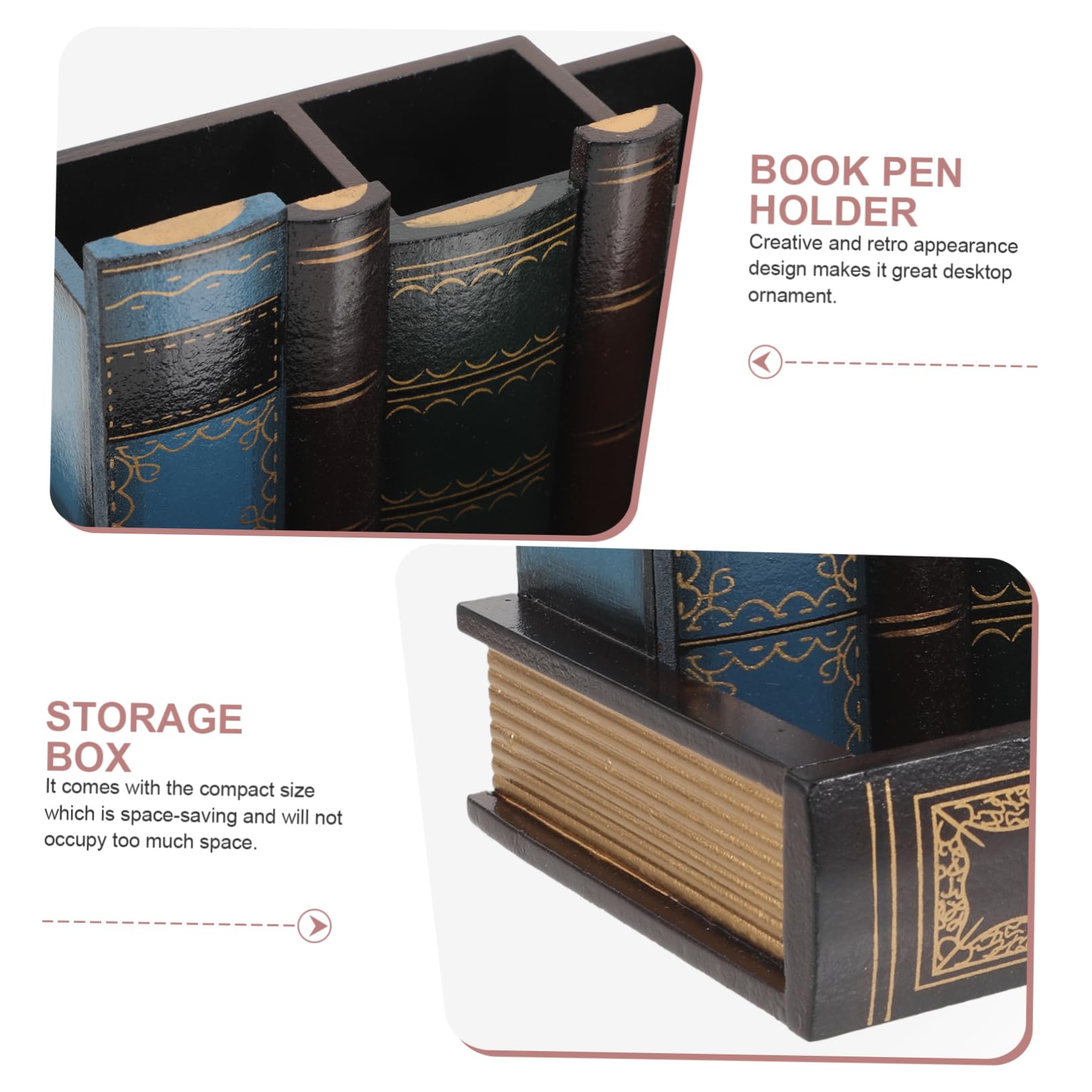 Porte-stylo Livre Rétro en Bois Tiroir, Rangement Compact
