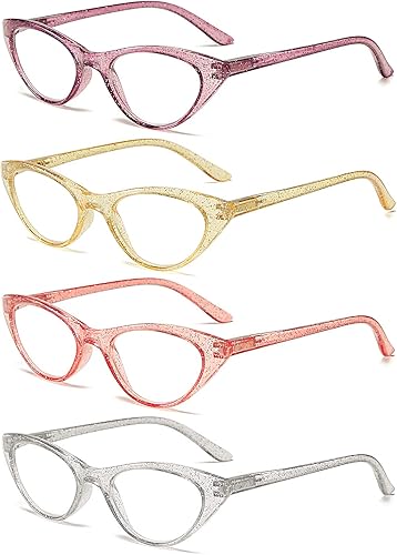 100 CLASSIC 4-Pack Reading Glasses Ladies Cateye Spring Hinges Reader Crystal Sand Temple Fashion Eyeglasses for Women