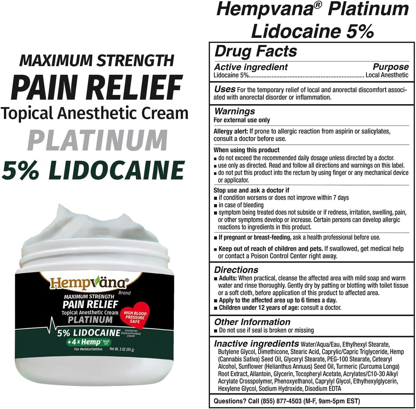 Hempvana Platinum 5% Lidocaine Relief Cream, Maximum Strength, AS-SEEN-ON-TV, Strongest Cream, Numbs Irritated Nerves for Fast Relief, Non-Greasy. Targeted Long-Lasting Relief. Enriched with Hemp - Image 2
