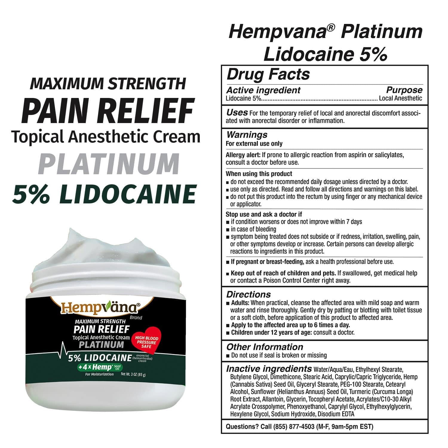 Hempvana Platinum 5% Lidocaine Relief Cream, Maximum Strength, AS SEEN ON TV, Strongest Cream, Numbs Irritated Nerves for Fast Relief, Non-Greasy. Targeted Long-Lasting Relief. Enriched with Hemp — Amazon image 2