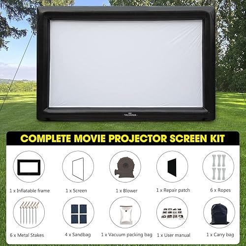 Miniatura 4 de Pantalla de proyector inflable de 22 pies para aire libre e interior, soplador de ver películas, amarres, estacas, bolsas de arena y bolsa de