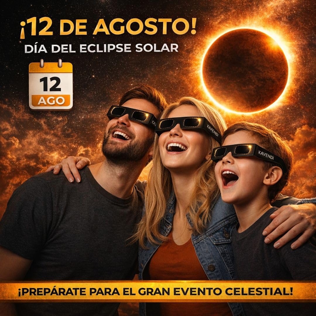 Kavendi Gafas Eclipse Solar Certificadas ISO 12312-2 CE Pack 3 Unidades, Gafas Protección Observación Segura del Sol, Filtro Profesional Astronómico para Adultos y Niños Eclipse 2026 — view 5