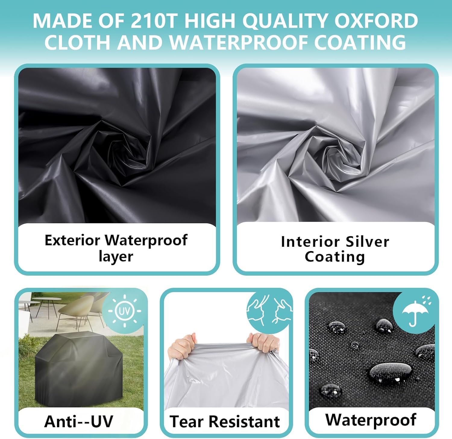 Outdoor Waterproof Grill Cover with Adjustable Hem Drawstring, 72 Inches Heavy Duty Barbecue Gas Grill Cover, Uv & Fade Resistant BBQ Cover for Char-Broil Nexgrill and More (72inch XL Black) - Image 4