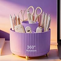 Vista 9 de Soporte para lápices de escritorio, 5 ranuras, organizador de bolígrafos giratorio de 360° para escritorio, almacenamiento de escritorio
