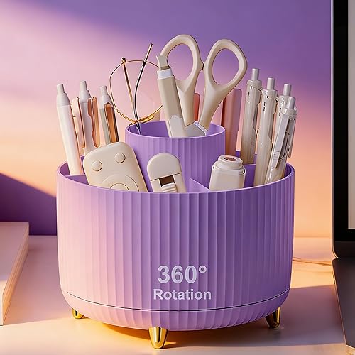 Miniatura 9 de Soporte para lápices de escritorio, 5 ranuras, organizador de bolígrafos giratorio de 360° para escritorio, almacenamiento de escritorio