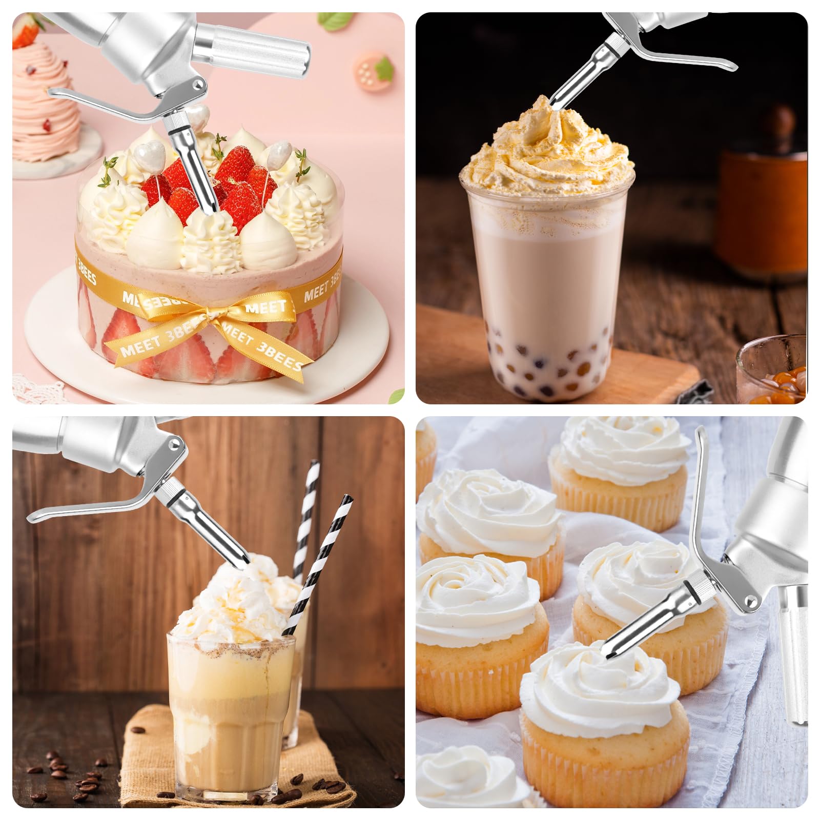 talifoca 500 ml Sifón de Cocina Espumas, dispensador de Crema sifon de Nata Aluminio con 3 boquillas acero Inoxidable y 1 Cepillo, Sifon de Nata para Decorar Pasteles de Cumpleaños, Helados y Postres
