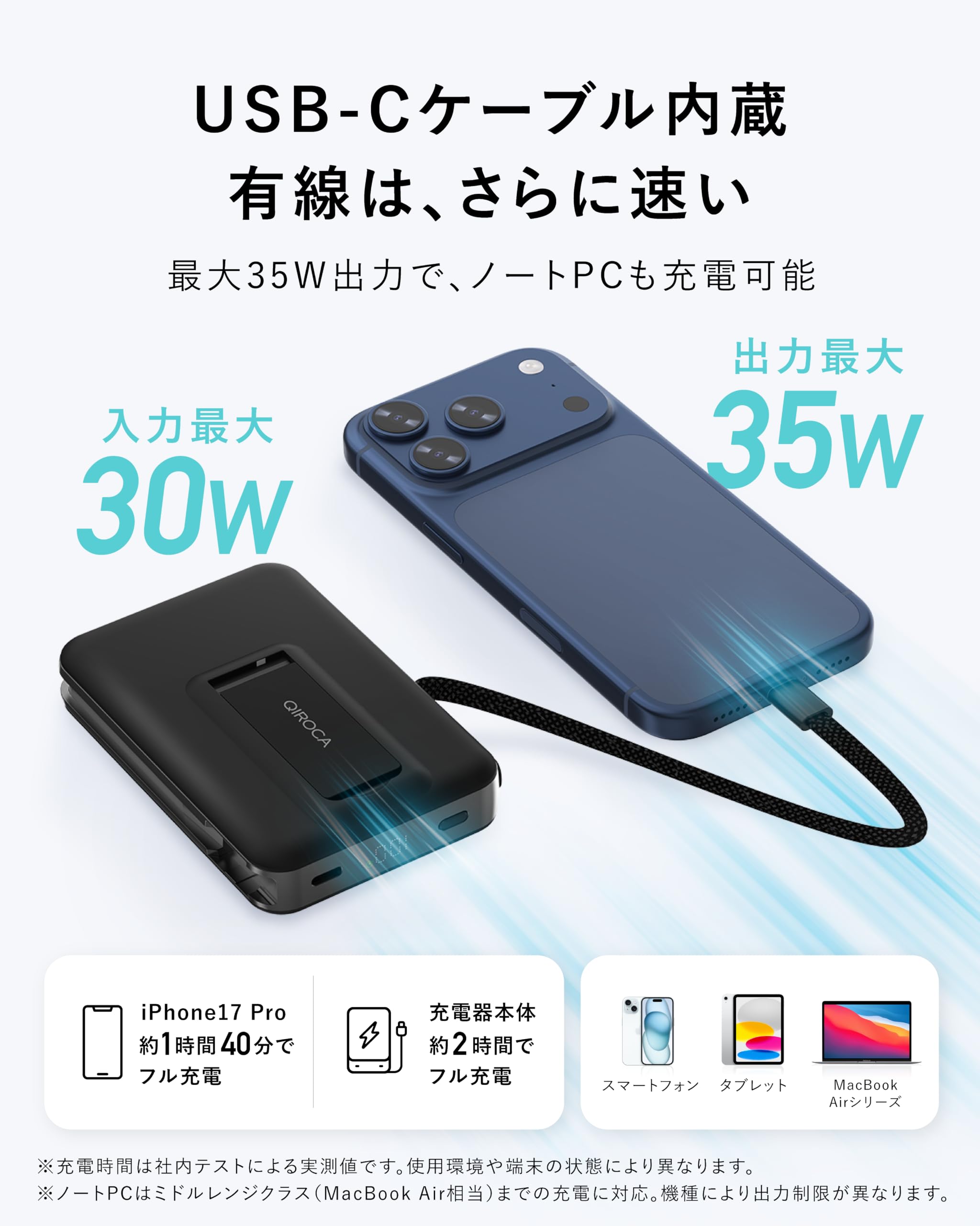 Amazon.co.jp: QIROCA 半固体電池 Qi2.2 25W モバイルバッテリー