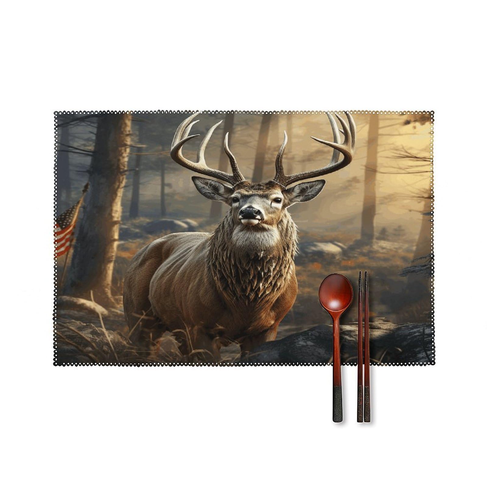 Deer Hunting Season Placemats Washable Canvas Place Mats Decoration Placemat for Dining Table Easy to Clean Tables Mat Set of 6 for Kitchen Dining Room Coffee Table