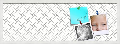 Vista 2 de PinPix Tablón de anuncios de corcho de 35.8 x 11.8 in. Este tablero decorativo enmarcado viene con diseño de enrejado de peltre blanco y un marco