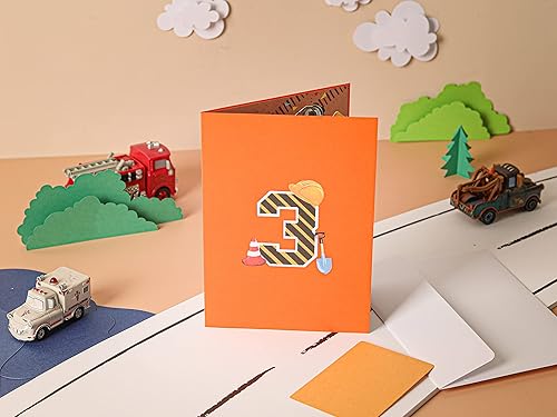 Miniatura 5 de Liif Crane Truck - Tarjeta de cumpleaños de feliz tercer cumpleaños, felicitación 3D para niños de 3 años, sobrino, nieto, niño pequeño, divertida