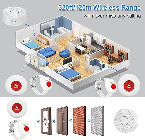 Miniatura 3 de Buscapersonas con WiFi para cuidadores, botón de llamada, alarma inalámbrica para enfermeras, campana de llamada, localizador de alerta de