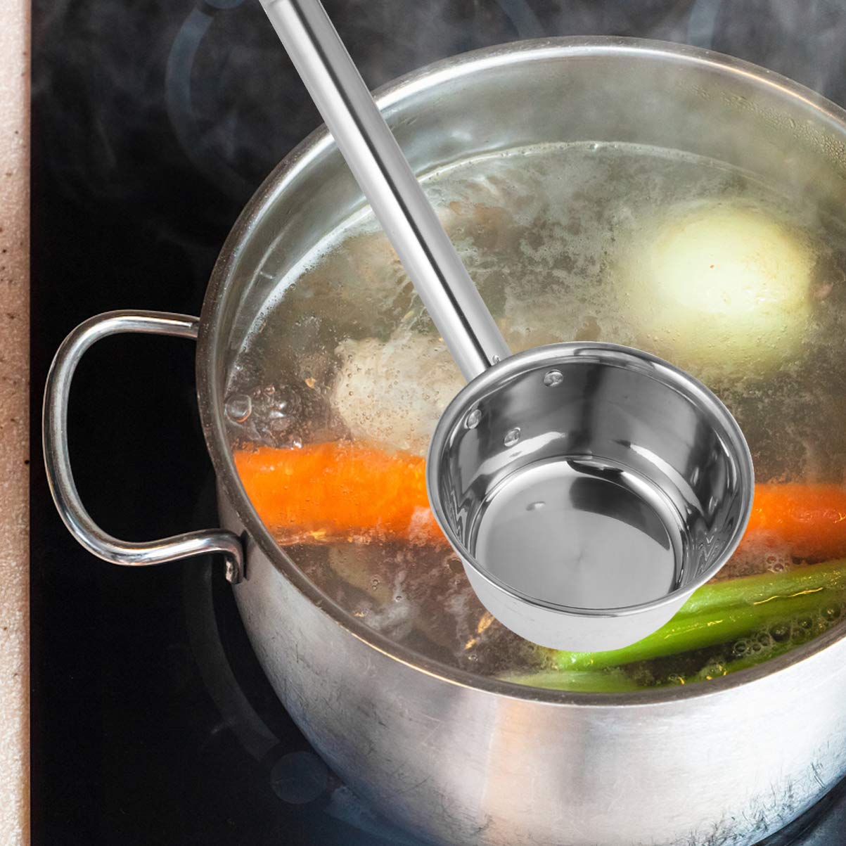 DOITOOL Lot de 2 louches à eau avec poignée en acier inoxydable pour salle de bain, lavage des cheveux, cuillère à eau de 39 cm, louche d'arrosage de jardin, louche de cuisine, louche à soupe