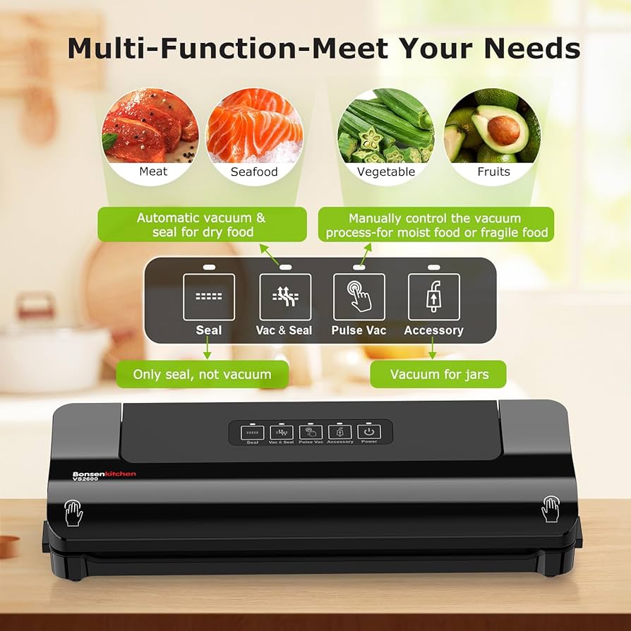 Empaque Al Vacio Alimentos Bonsenkitchen Vacuum Sealer Machine, Globefish Technology For Perfect Vacuum Sealing, Powerful Low-Noise Food Vacuum Sealer With Easy Handle Design Chef Preserve Compact Vacuum Sealer