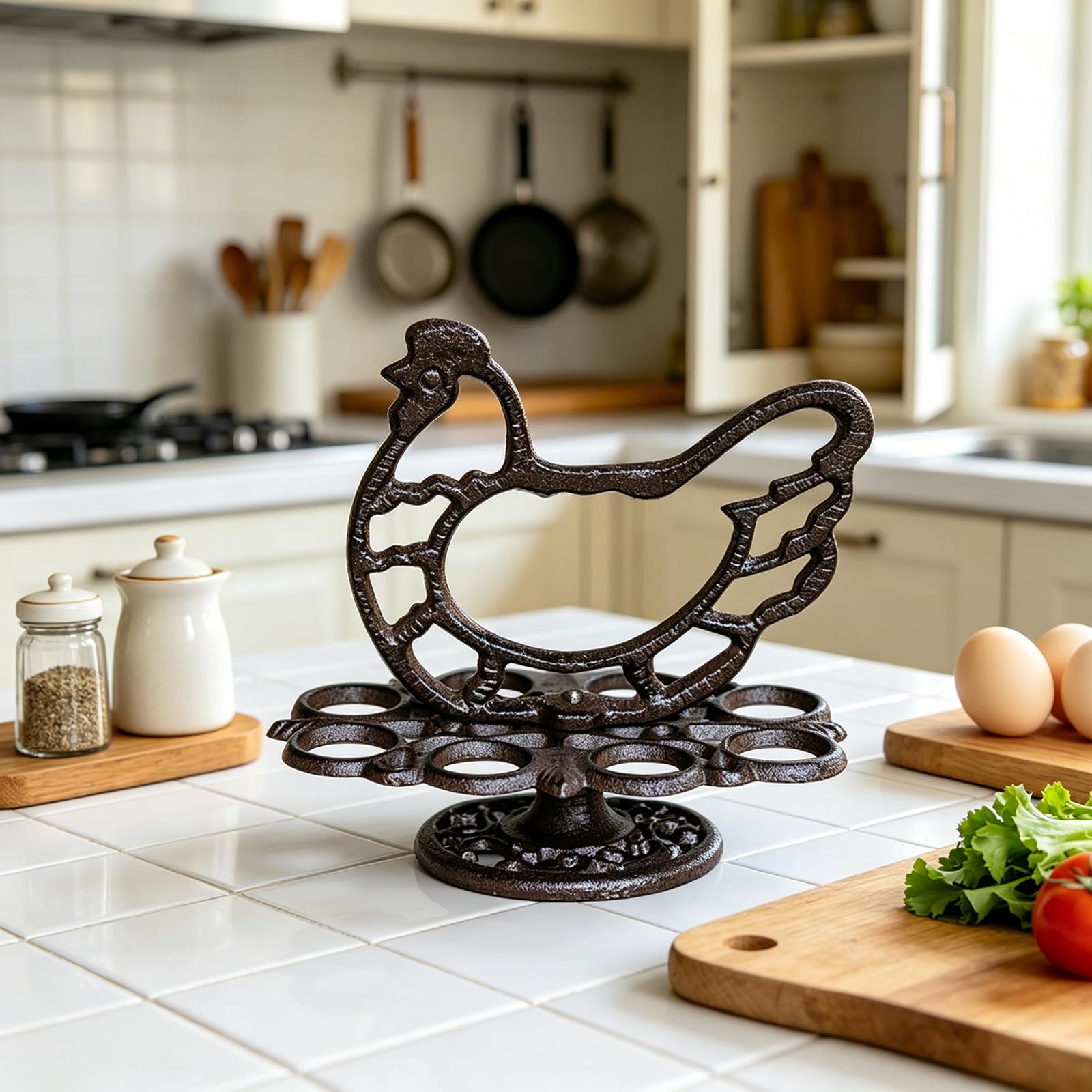 Estante para Huevos de gallina de Hierro Fundido de Estilo Europeo, Ideal para restaurantes y cafeterías, Estante para Huevos
