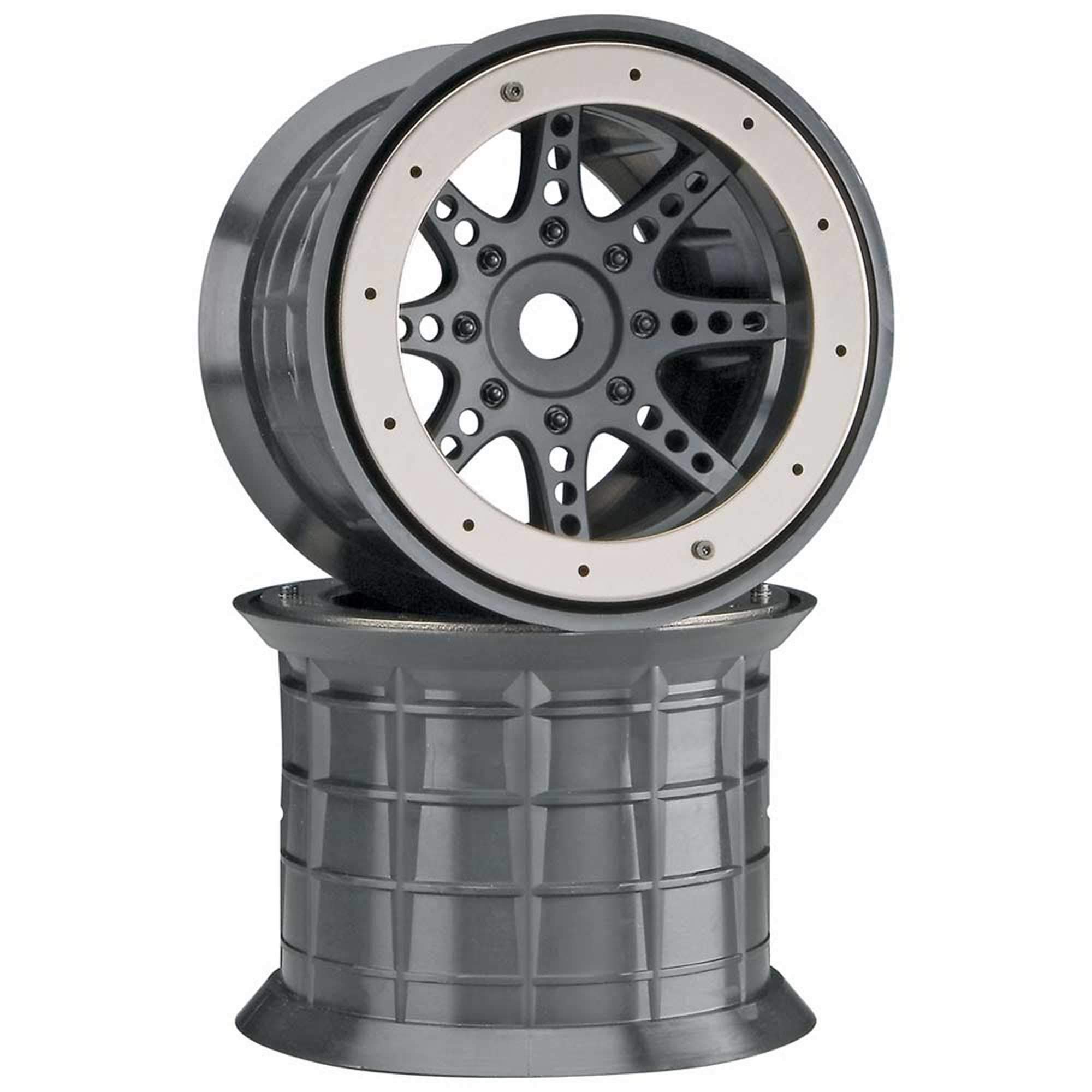Axial AX8042 Oversize 8-Spoke RC Monster Truck Beadlock Wheels 17Mm with 14Mm Adapters, Black (Set of 2): AXIC8042