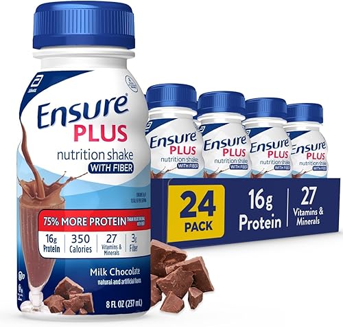 Ensure Plus - Batido de nutrición con chocolate con leche y fibra | Batido para reemplazar comidas | Listo para beber | 16g de proteína y 27
