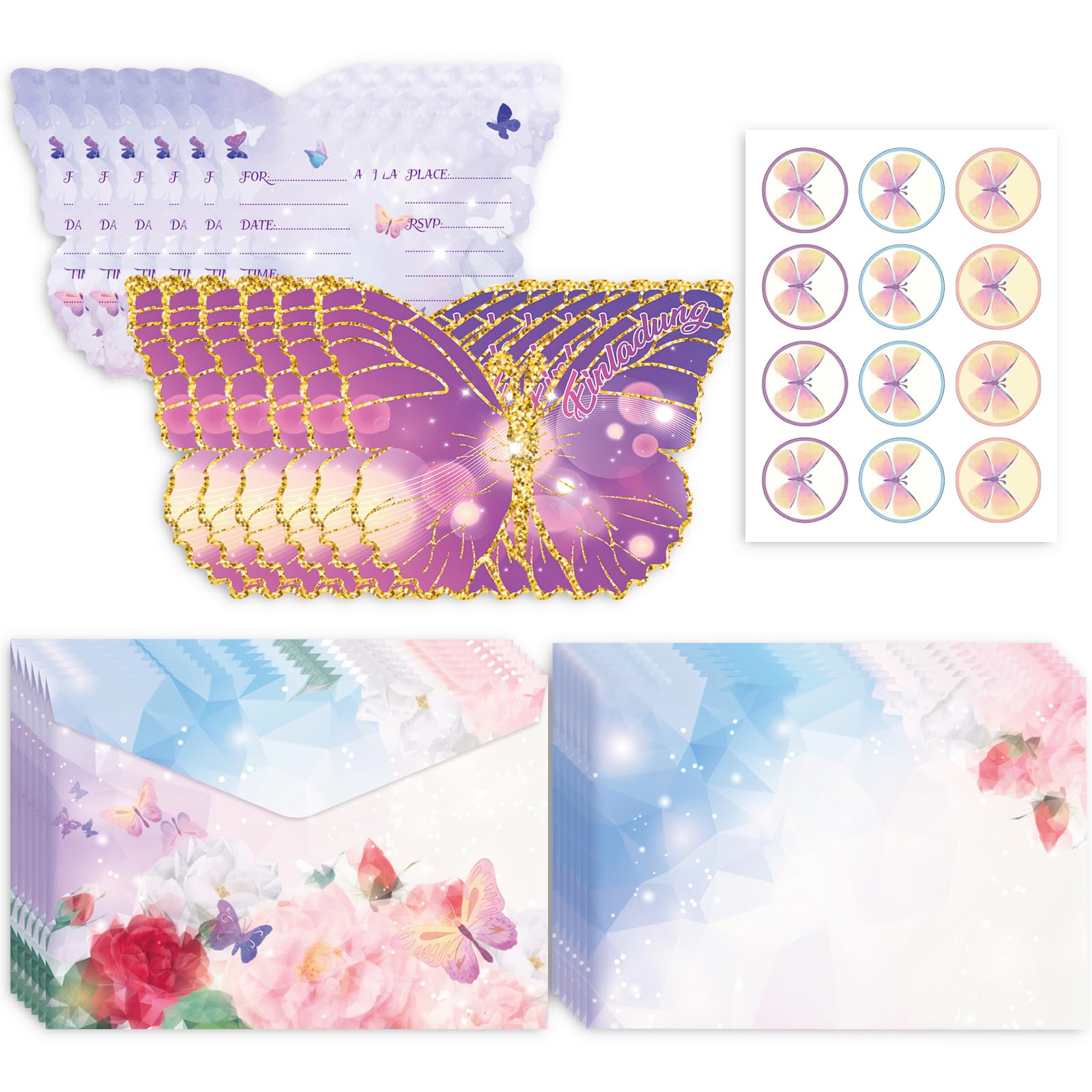 ZALHIN 12 Piece Invitation Card Set - Butterfly themed invitation cards for any occasion