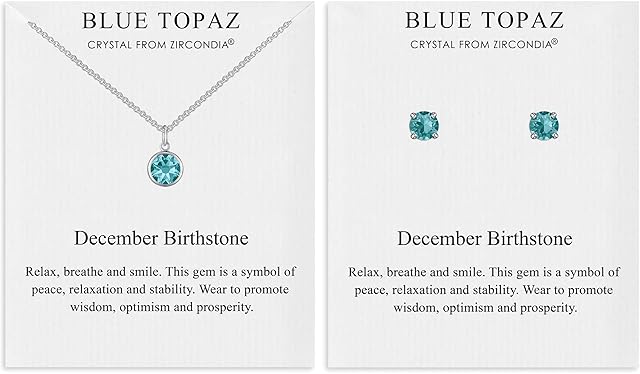 Philip Jones December (Blue Topaz) Birthstone Necklace & Earrings Set Created with Zircondia® Crystals