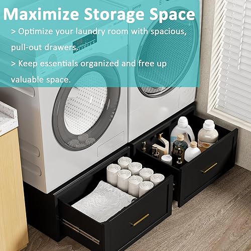 Miniatura 6 de Pedestal de lavadora y secadora, pedestal de metal resistente de 28 pulgadas de ancho, pedestal universal para lavadora y secadora, soporte para