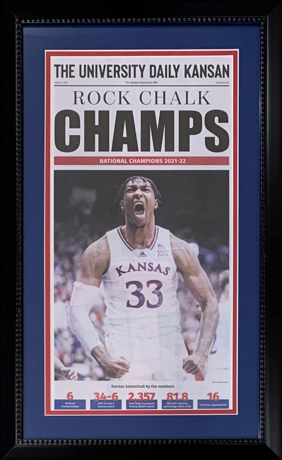 Kansas Jayhawks 2022 NCAA Basketball Champions University Daily Kansan Original Front Page