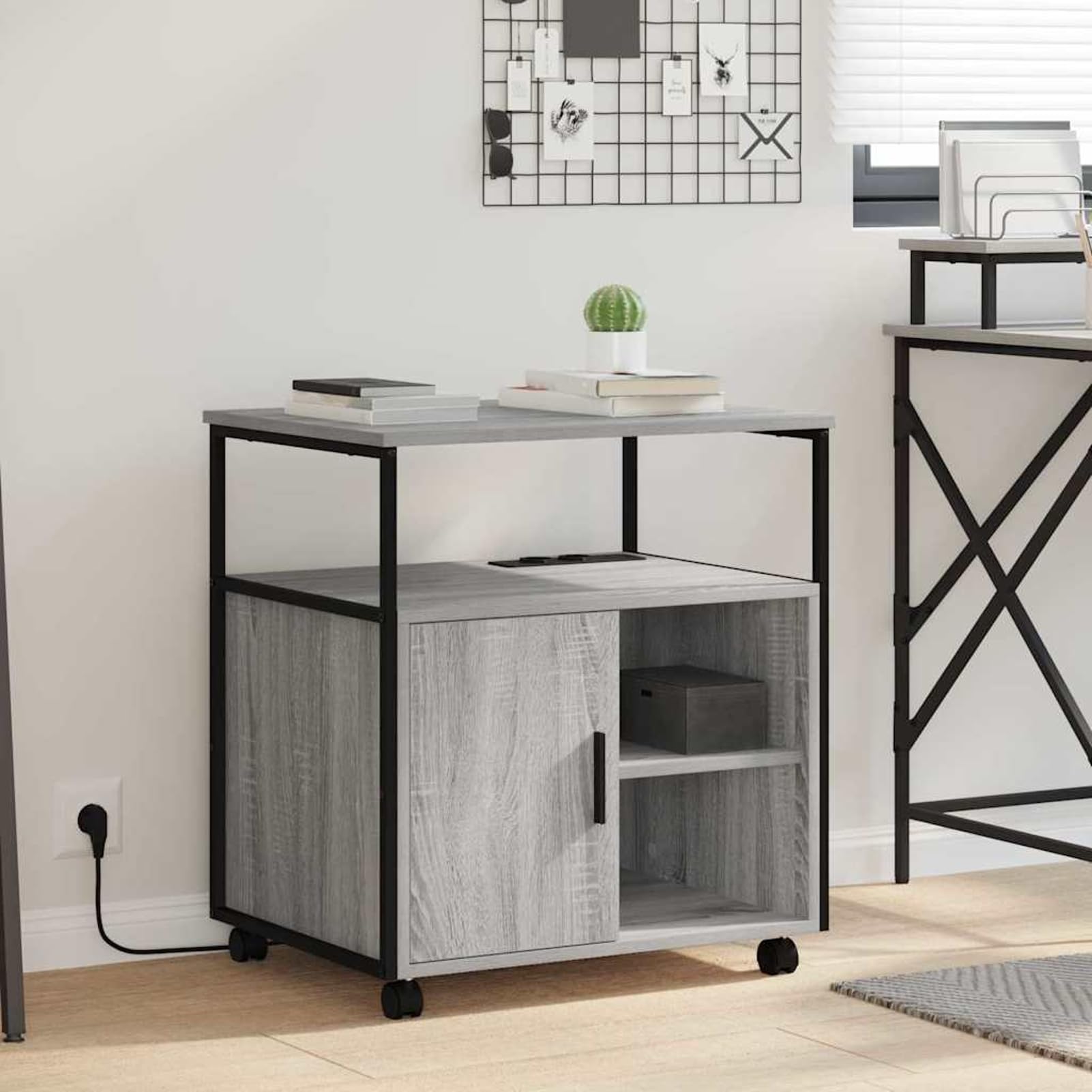 Armadio con stazione di ricarica integrata, 61 x 46 x 67 cm, in legno Sonoma grigio, per ufficio e home office