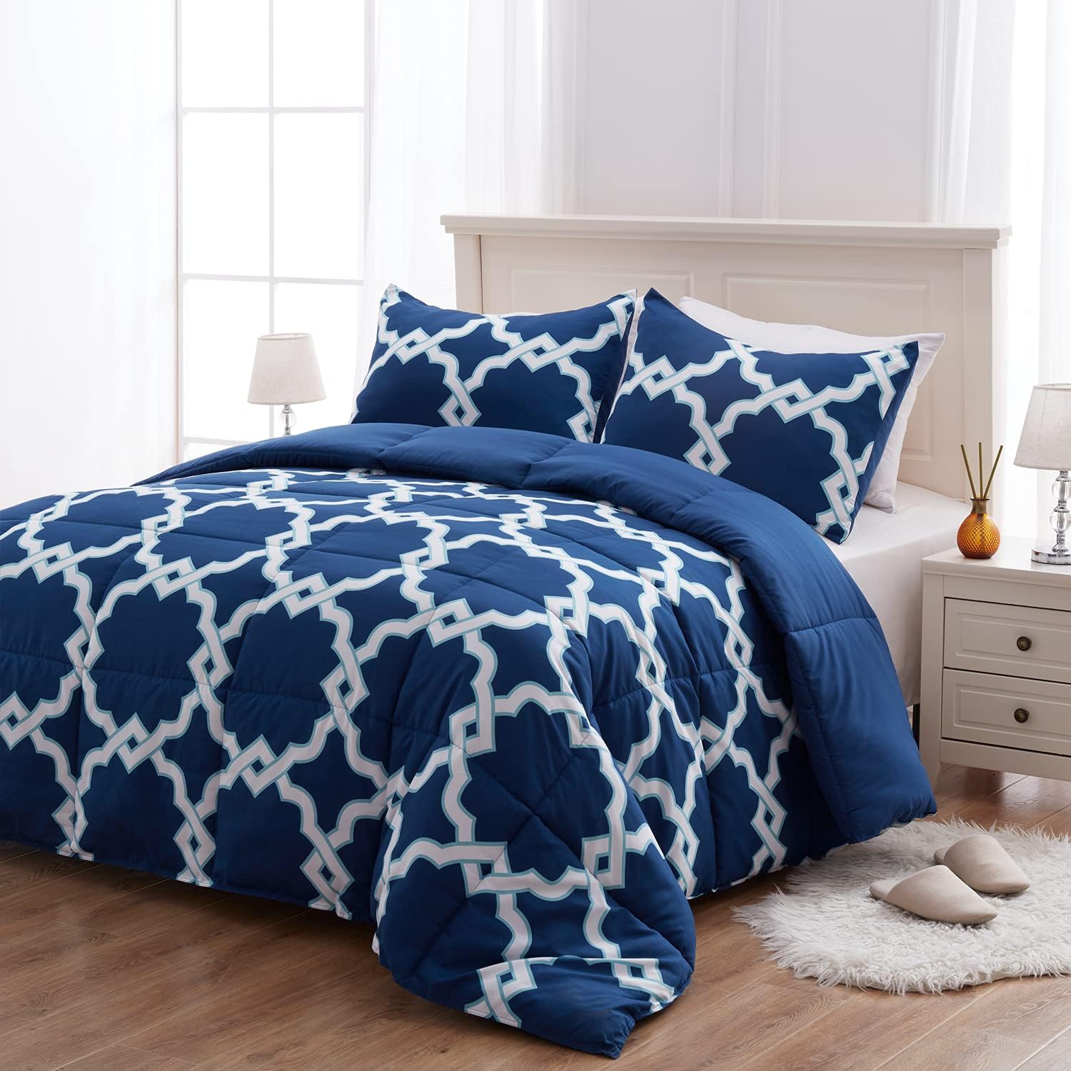 SEMECH King Size Comforter Set Indigo Blue Bedding Comforter Set for