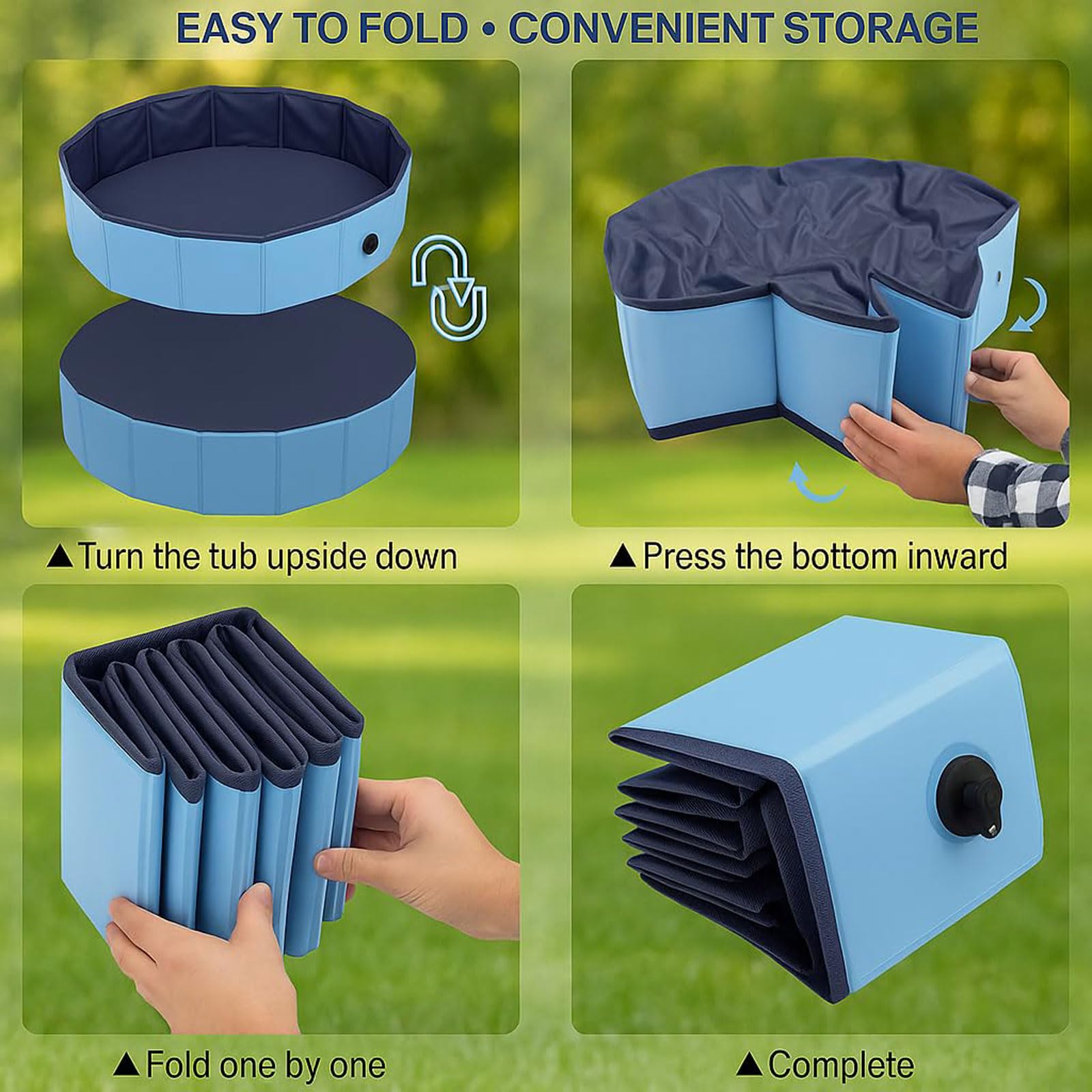 Piscina per Cani Piscina Pieghevole Non Gonfiabile in PVC Vasca Portatile Interattiva con Scarico Grande Vasca Rigida e Rotonda per Cani Gatti Cuccioli Animali 160 * 30CM