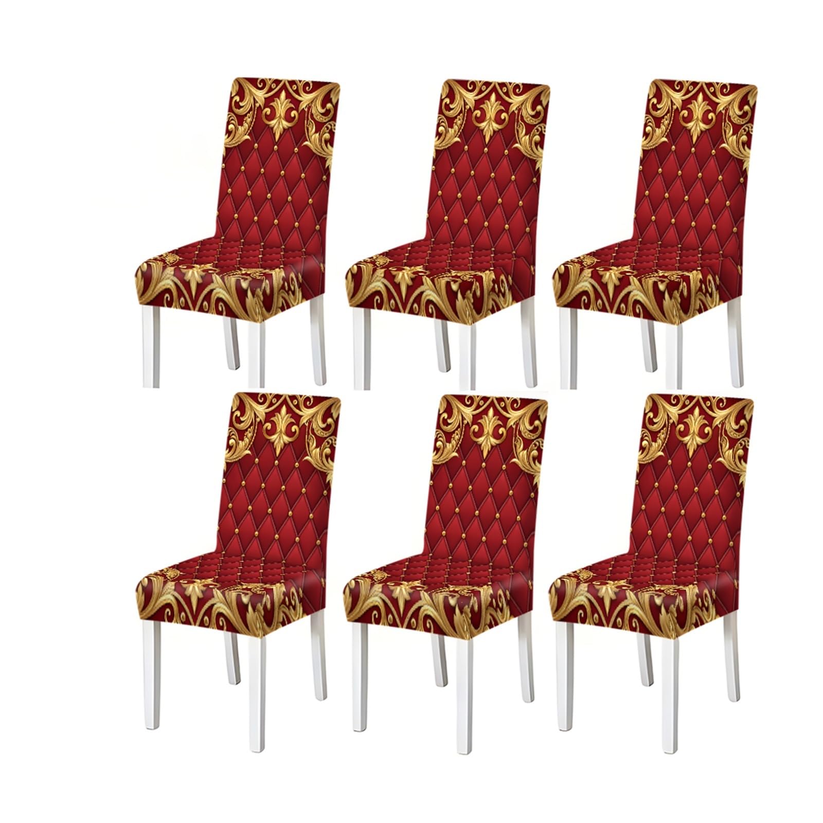 FZJKGH Luxury Red Gold Dining Chair Covers Set Of 2/4/6, Stretch Washable High Back Chair Covers, Baroque Print Removable Stretch Slipcovers for Dining Chairs(6PCSChair cover)