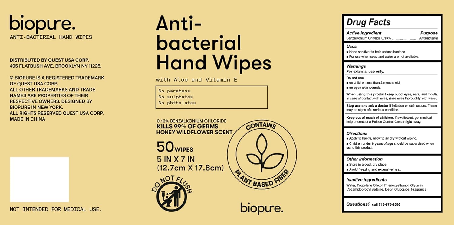 Biopure Antibacterial Hand Wipes Honey Wildflower- Antibacterial Wipes with Aloe and Vitamin E Formula | 5"x7" Wet Wipes Canister | No Parabens, Sulfates or Phthalates, Kills 99% of Germs, 50 ct