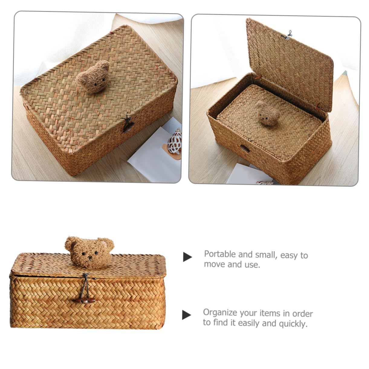 Gatuida 5 Pz cestino portaoggetti cesti portaoggetti cesta portaoggetti vimini scatole di immagazzinaggio con coperchi roti contenitore da tavolo organizer in paglia intrecciata Cannuccia