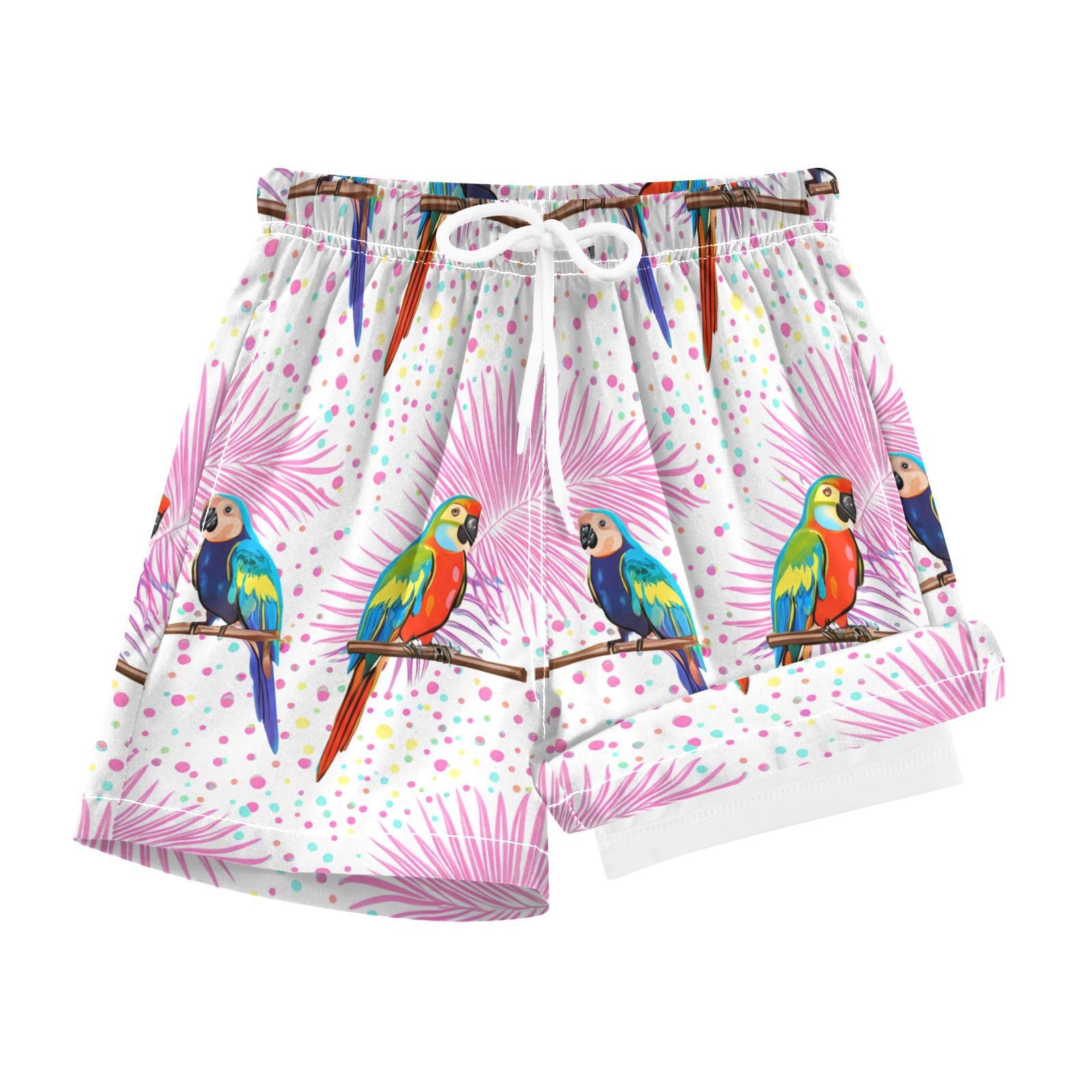 YANENDIE Boy Swim Trunks with Compression Liner Tropical Parrots Boys Swim Shorts Quick Dry Beach Shorts