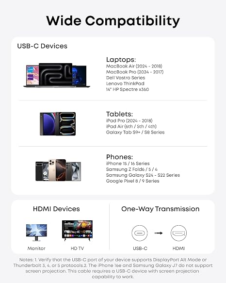 Anker HDMI Cable, 4K@60Hz Ultra-Fast Nylon-Braided USBC to HDMI Cord with Advanced Shielding, Thunderbolt 5/4/3, For MacBook, iPad, iPhone, HD TV, and More (0.9m)