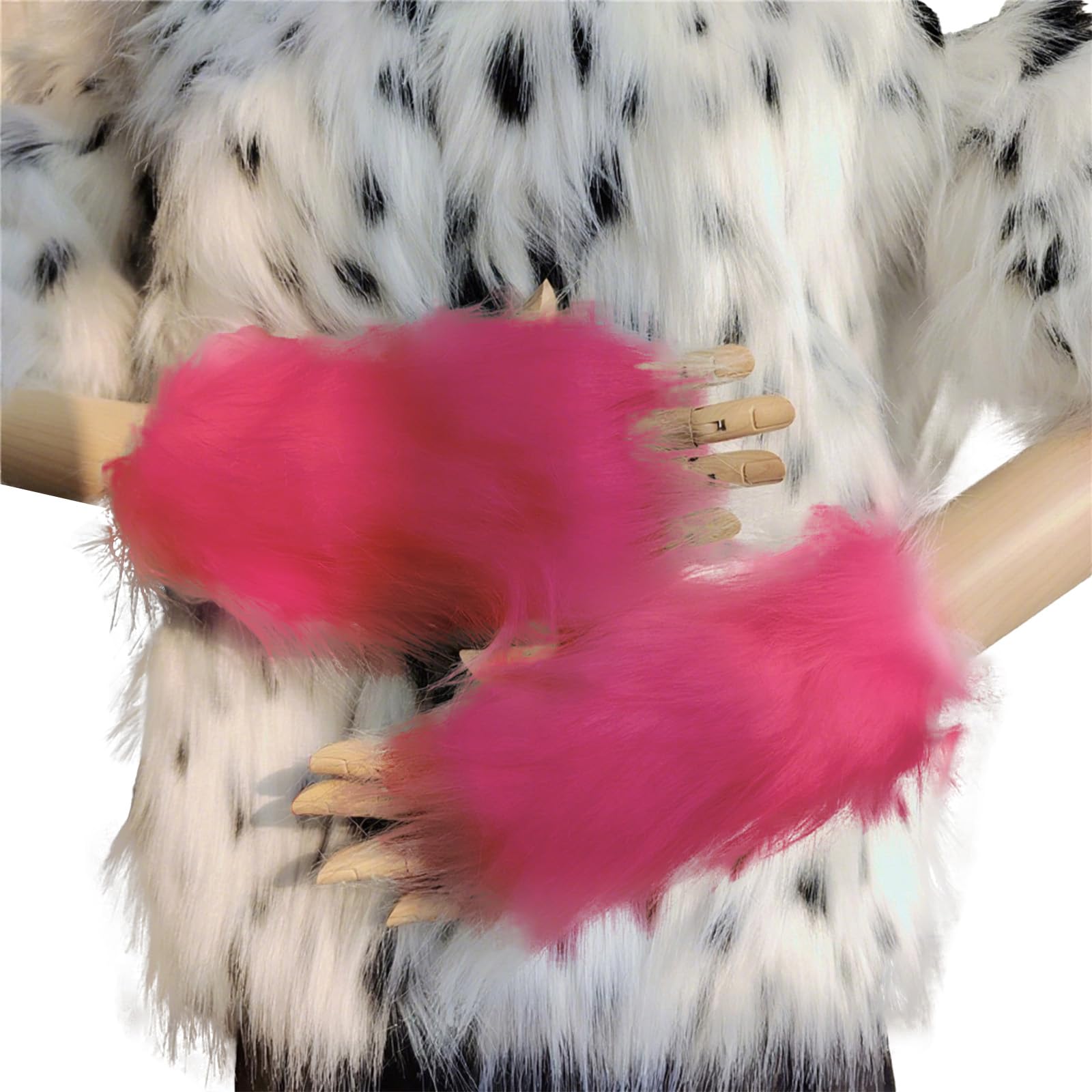 Fluffy Faux Fur Wrist Warmers Half-finger Winter Party Gloves for Women Plush Fingerless Gloves Touchscreen Gloves Typing Working Writing Driving Fluffy Evening Party Fancy Dress (Hot Pink