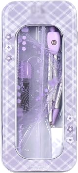 LABANCA 8 Pcs Compass Set with Protractor Rulers Pencil for Math Geometry 07434 Purple