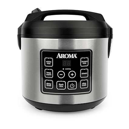 Aroma ARC-150SB 10-Cup Uncooked, 20-Cup Cooked Digital Rice Cooker and Food Steamer (Black/Silver, 5 Quarts)