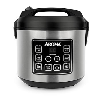 Aroma ARC-150SB 10-Cup Uncooked, 20-Cup Cooked Digital Rice Cooker and Food Steamer (Black/Silver, 5 Quar