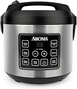 Aroma Housewares 20 Cup Cooked (10 cup uncooked) Digital Rice Cooker, Slow Cooker, Food Steamer, SS Exterior (ARC-150SB),Black