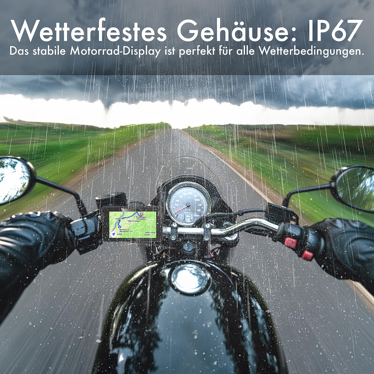 Lescars Motorrad Navigation: Motorrad-Navi-Display mit 5"/12 cm, CarPlay- & Android Auto-kompatibel (Navigationssystem, Navi Apple Carplay, GPS)