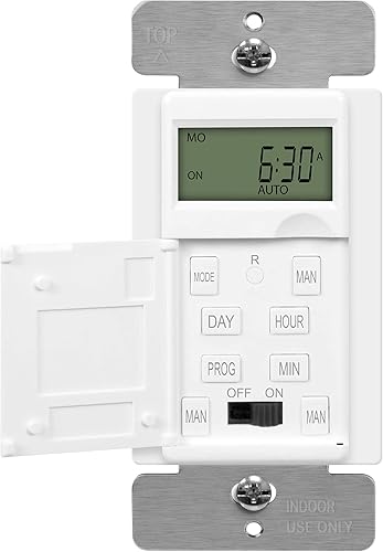 ENERLITES - Interruptor temporizador digital programable HET01-C-W para luces, ventiladores, motores, ajustes de temporizador de encendido y apagado